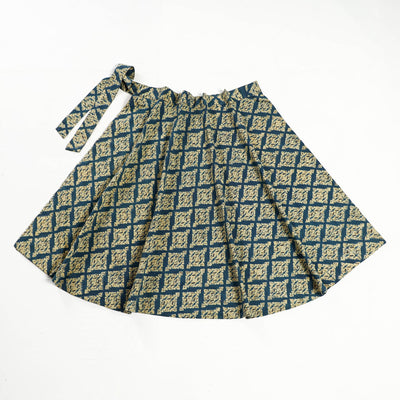 Blue - Ajrakh Block Printed Cotton Wrap Around Skirt