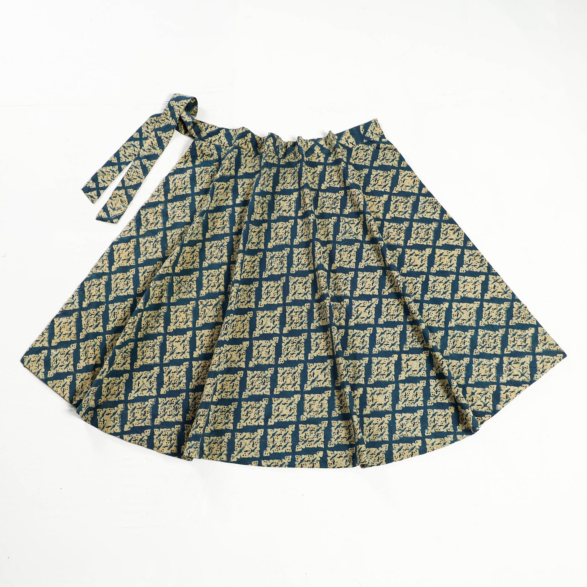 Blue - Ajrakh Block Printed Cotton Wrap Around Skirt