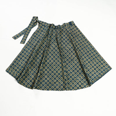 Blue - Ajrakh Block Printed Cotton Wrap Around Skirt