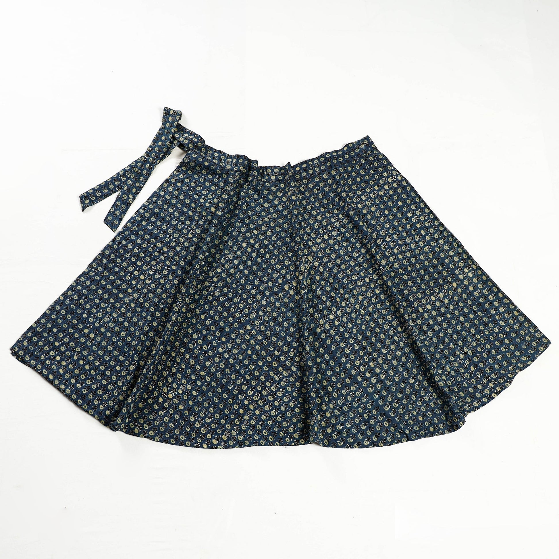 Blue - Ajrakh Block Printed Cotton Wrap Around Skirt