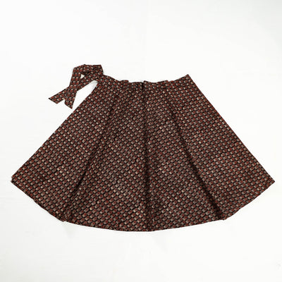 Black - Ajrakh Block Printed Cotton Wrap Around Skirt