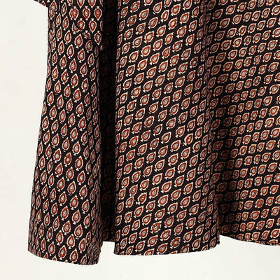 Black - Ajrakh Block Printed Cotton Wrap Around Skirt
