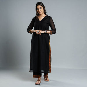Black - Dharwad Cotton Kurta with Palazzo & Dupatta Set