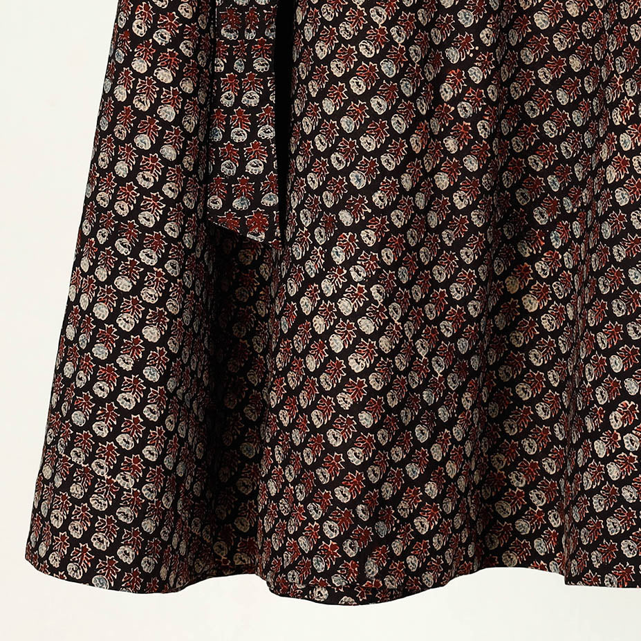 Black - Ajrakh Block Printed Cotton Wrap Around Skirt