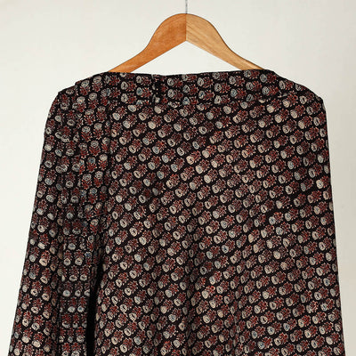 Black - Ajrakh Block Printed Cotton Wrap Around Skirt