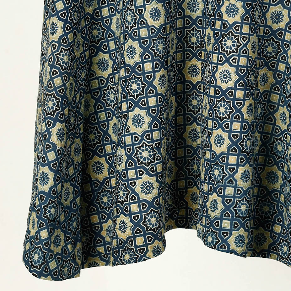 Blue - Ajrakh Block Printed Cotton Wrap Around Skirt