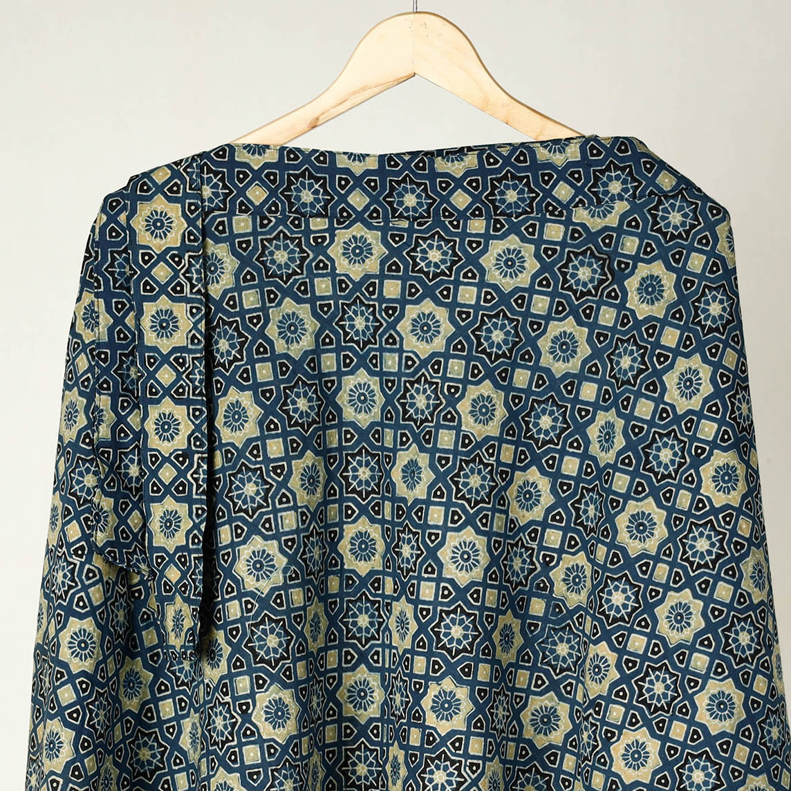 Blue - Ajrakh Block Printed Cotton Wrap Around Skirt