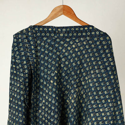 Blue - Ajrakh Block Printed Cotton Wrap Around Skirt