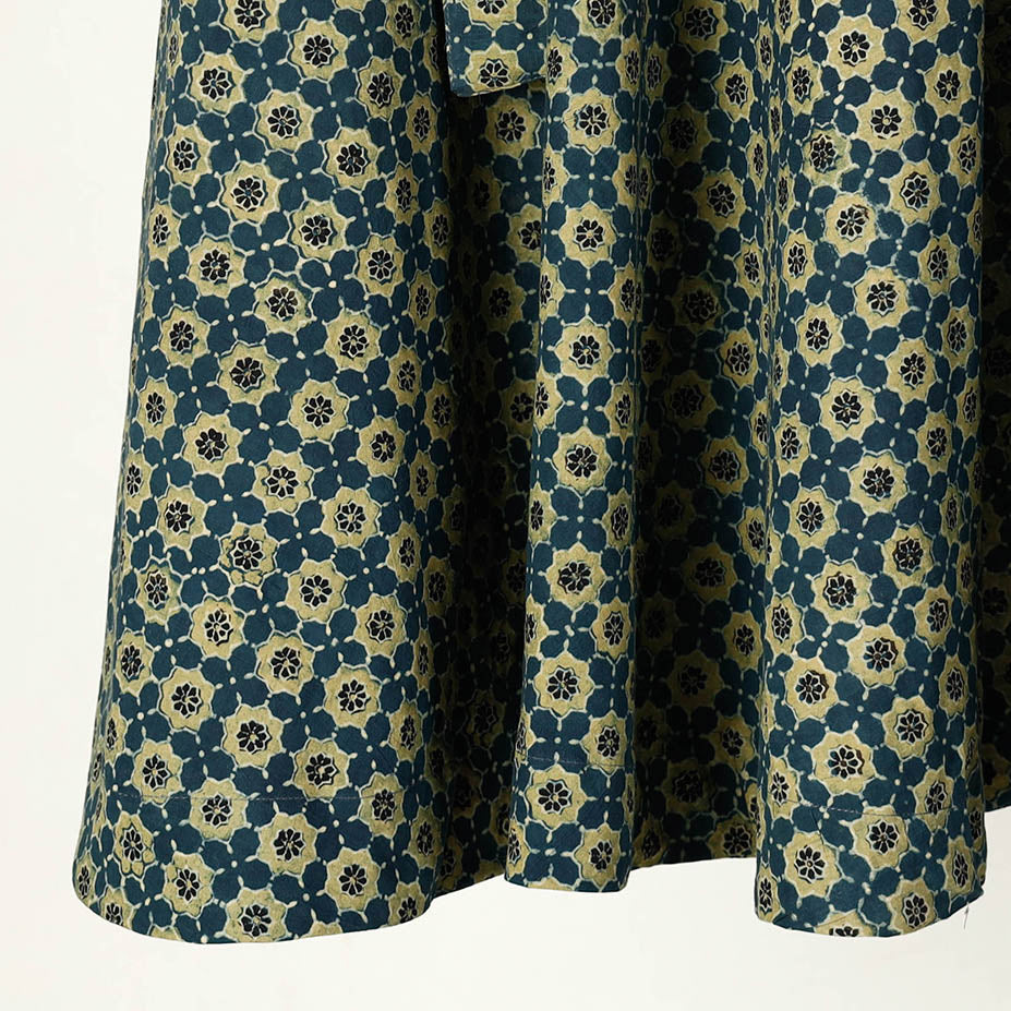 Blue - Ajrakh Block Printed Cotton Wrap Around Skirt