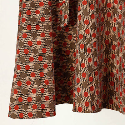 Brown - Ajrakh Block Printed Cotton Wrap Around Skirt