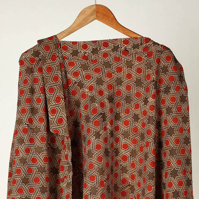 Brown - Ajrakh Block Printed Cotton Wrap Around Skirt