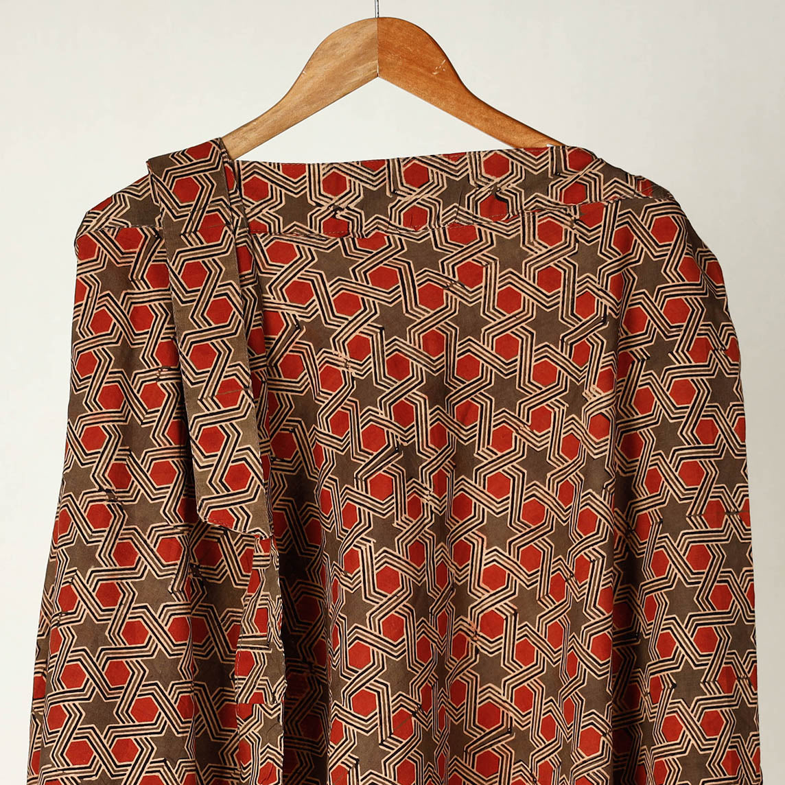 Brown - Ajrakh Block Printed Cotton Wrap Around Skirt