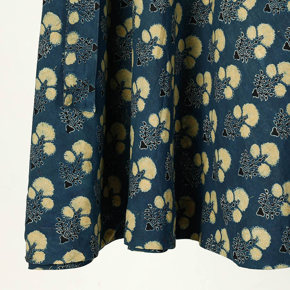 Blue - Ajrakh Block Printed Cotton Wrap Around Skirt