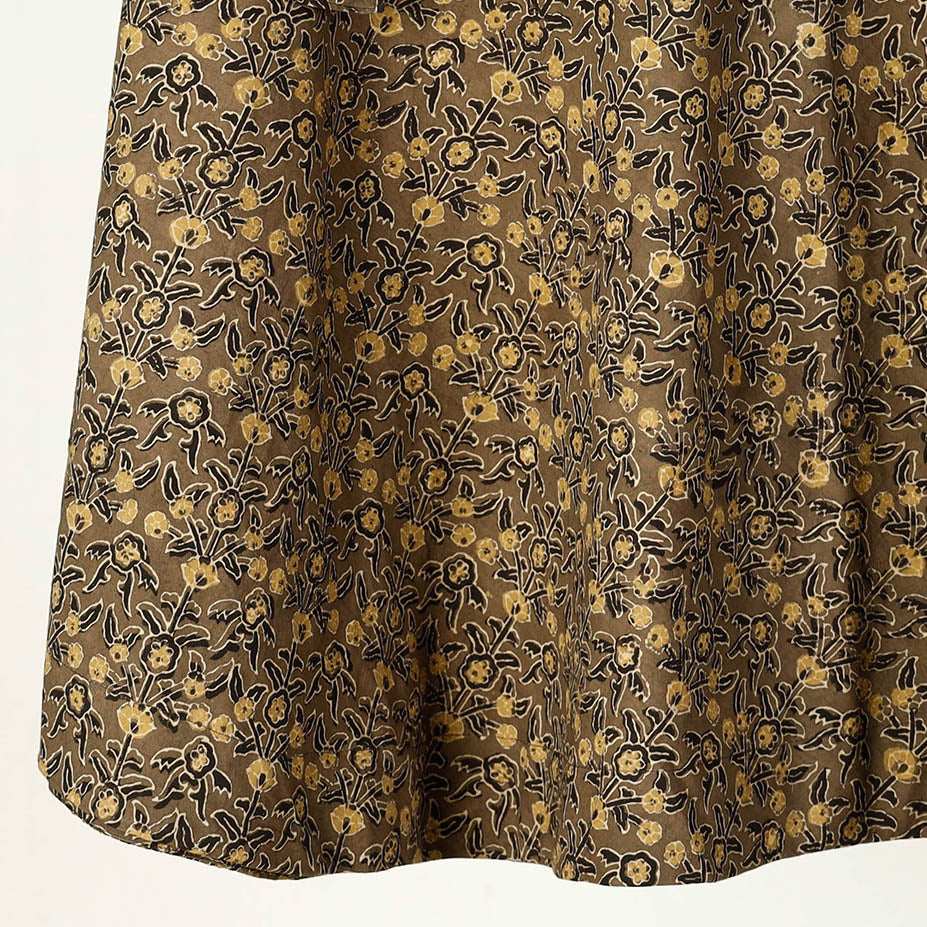 Brown - Ajrakh Block Printed Cotton Wrap Around Skirt