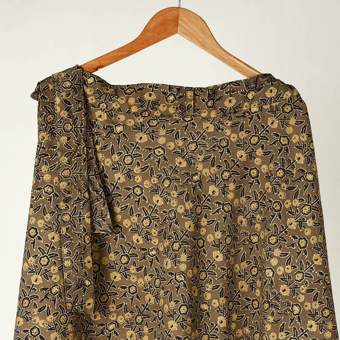 Brown - Ajrakh Block Printed Cotton Wrap Around Skirt