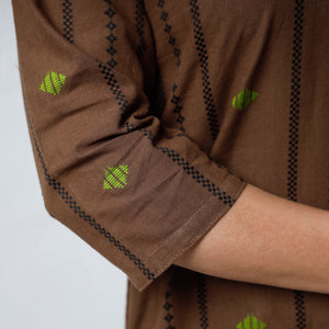 Brown - Jacquard Cotton Long Straight Kurta