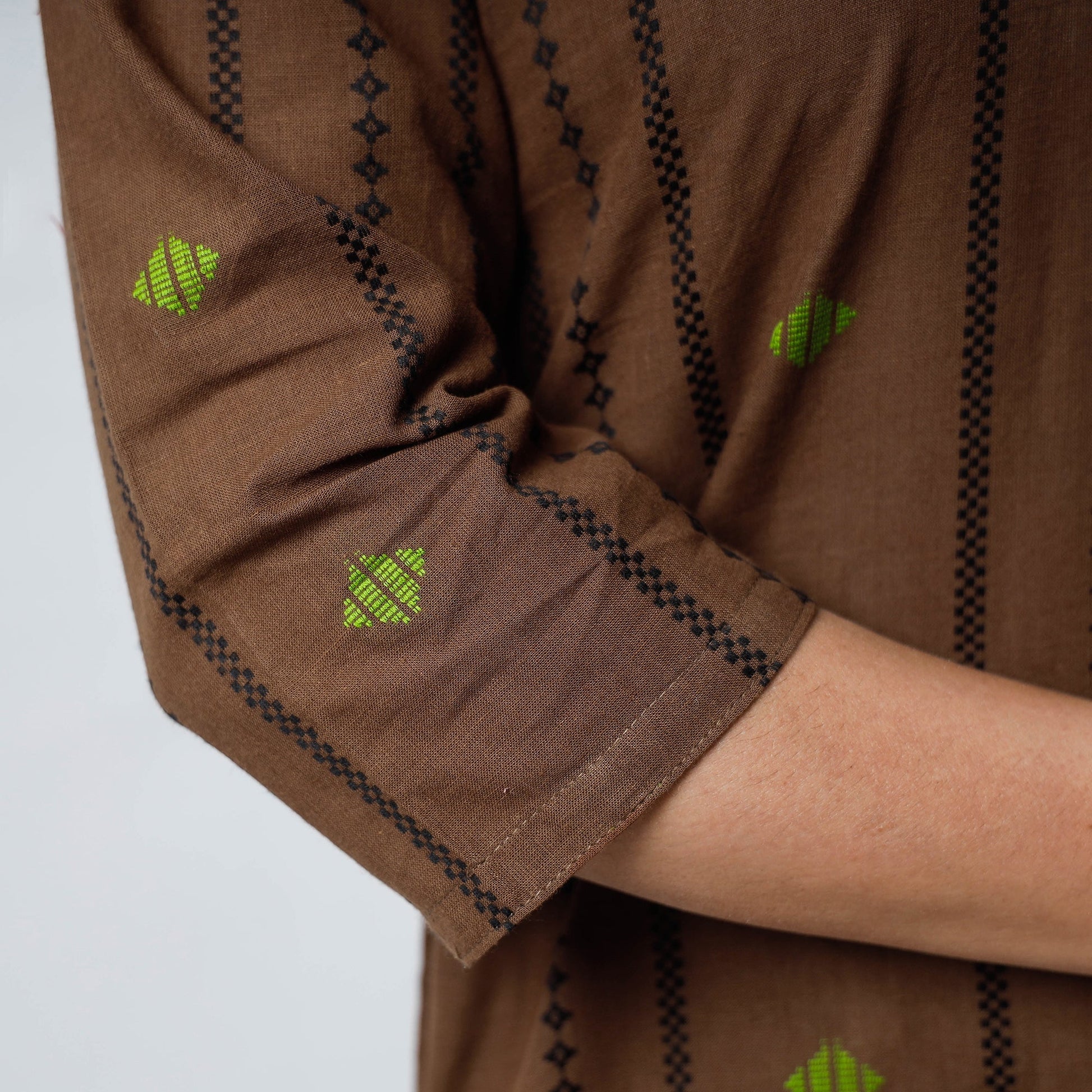 Brown - Jacquard Cotton Long Straight Kurta