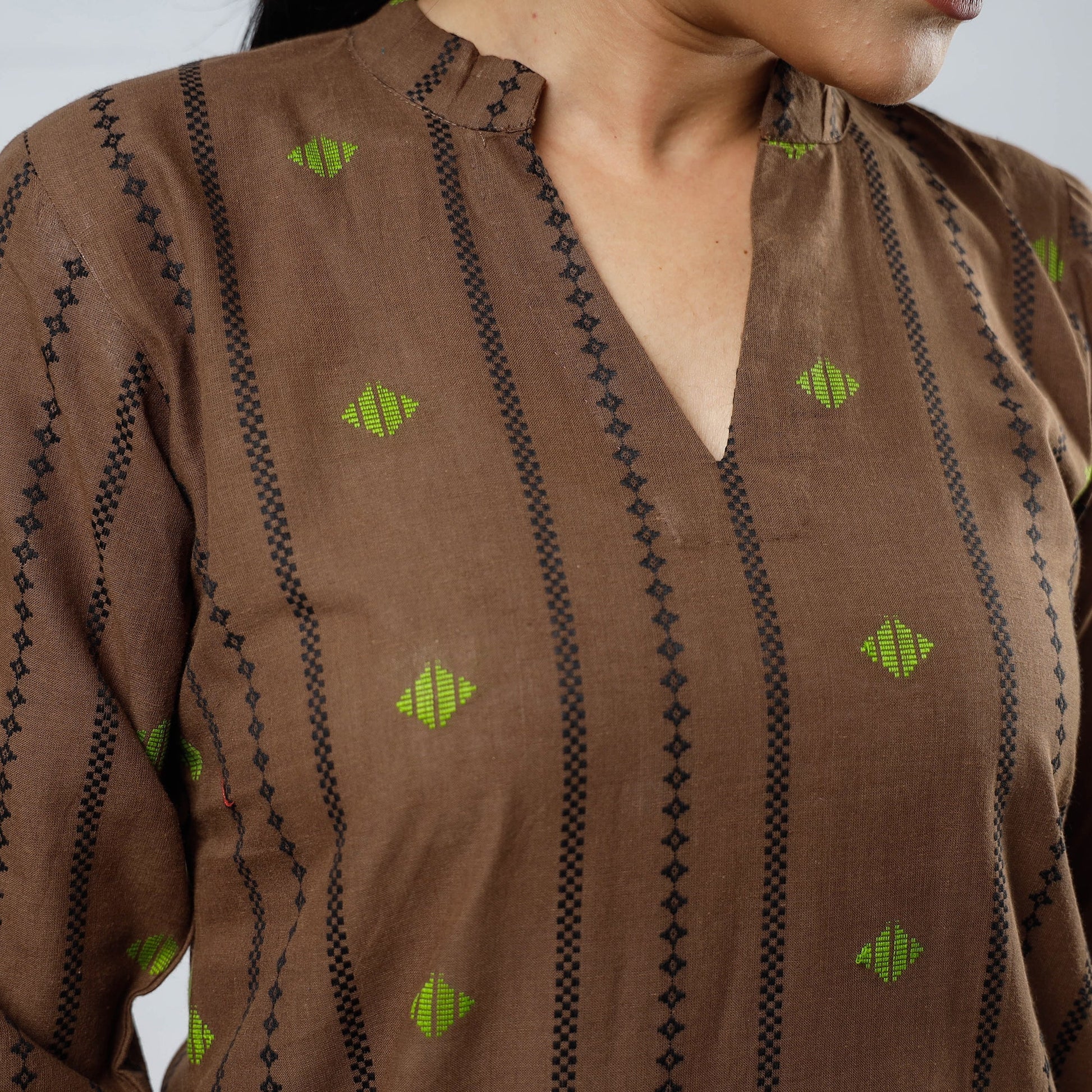 Brown - Jacquard Cotton Long Straight Kurta