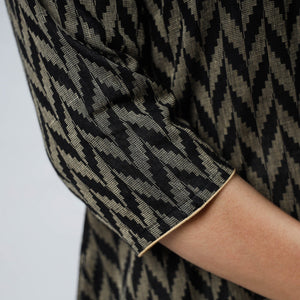 Black & Beige - Jacquard Cotton Long Straight Kurta