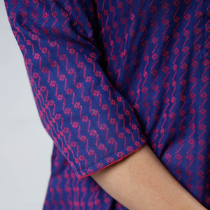 Blue & Pink Jacquard Cotton Long Kurta