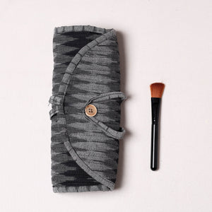 Black - Ikat Fabric Multipurpose Segmented Make-up Brush Wrap Pouch/Case