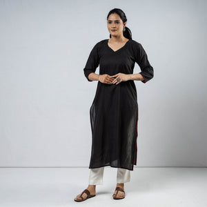 Black - Jacquard Cotton Straight Kurta 07