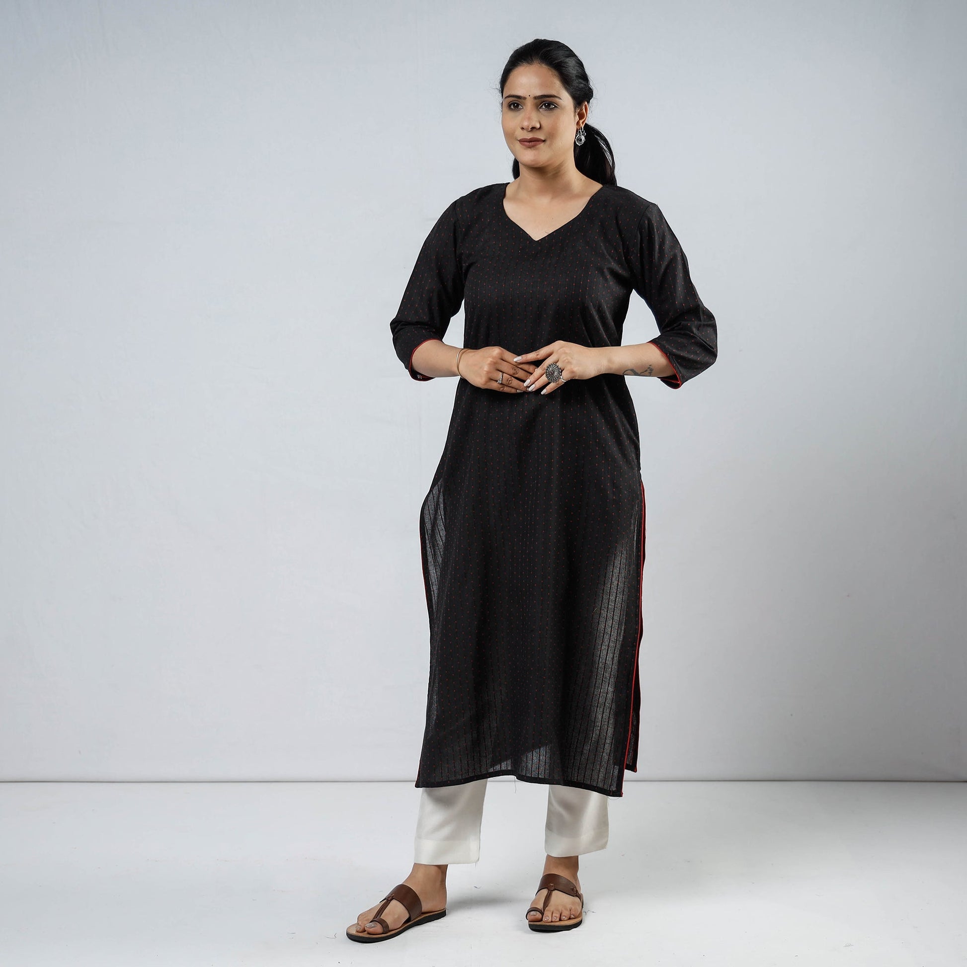 Black - Jacquard Cotton Straight Kurta 07