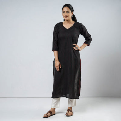 Black - Jacquard Cotton Straight Kurta 07