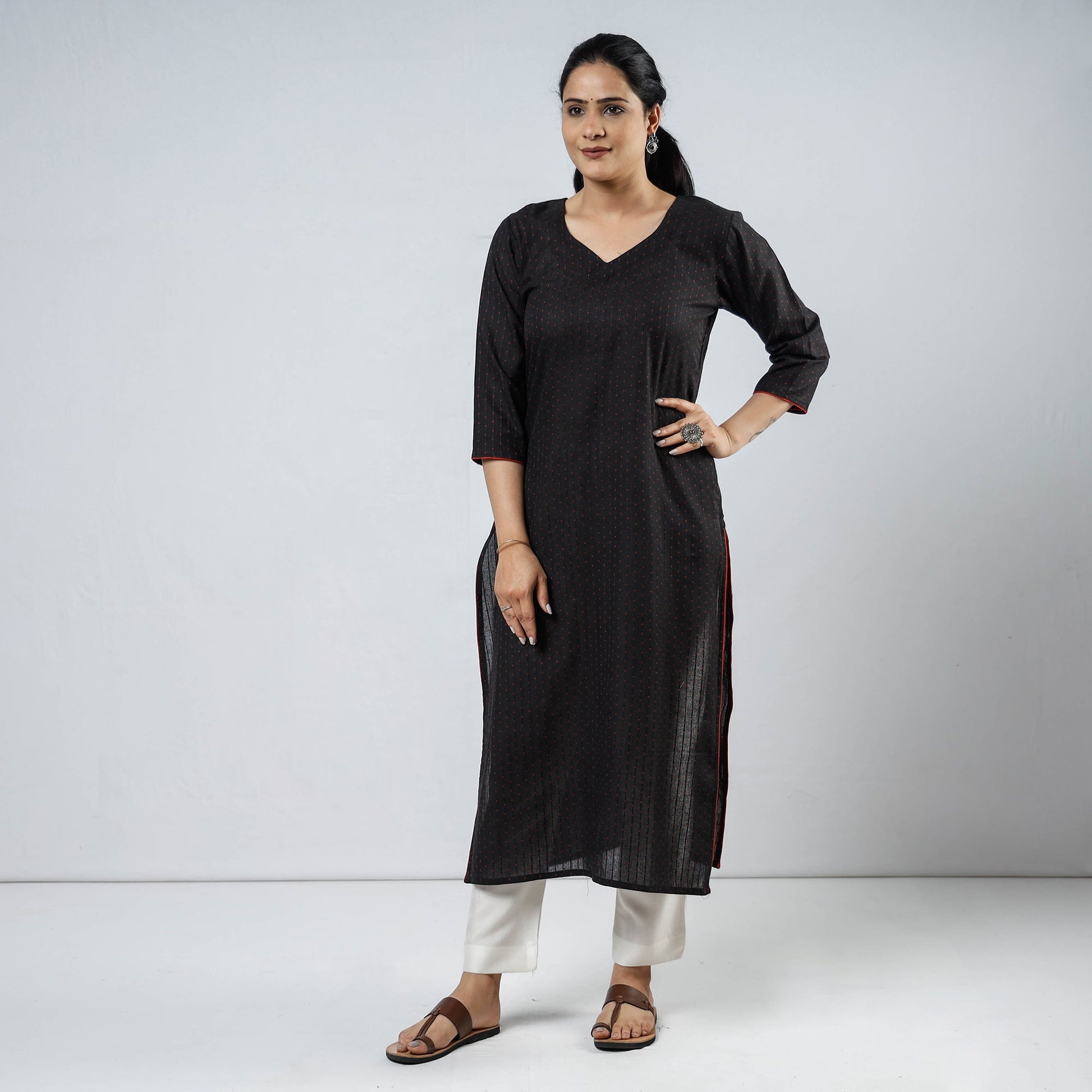 Black - Jacquard Cotton Straight Kurta 07