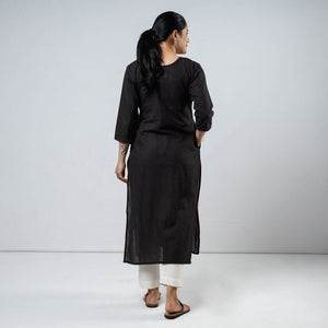 Black - Jacquard Cotton Straight Kurta 07