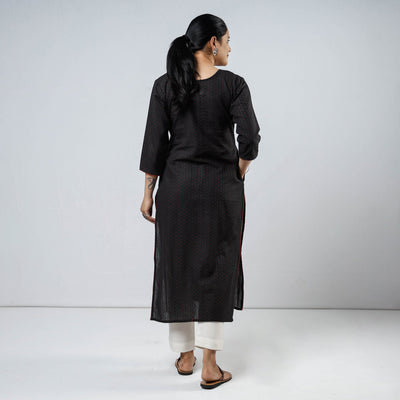 Black - Jacquard Cotton Straight Kurta 07