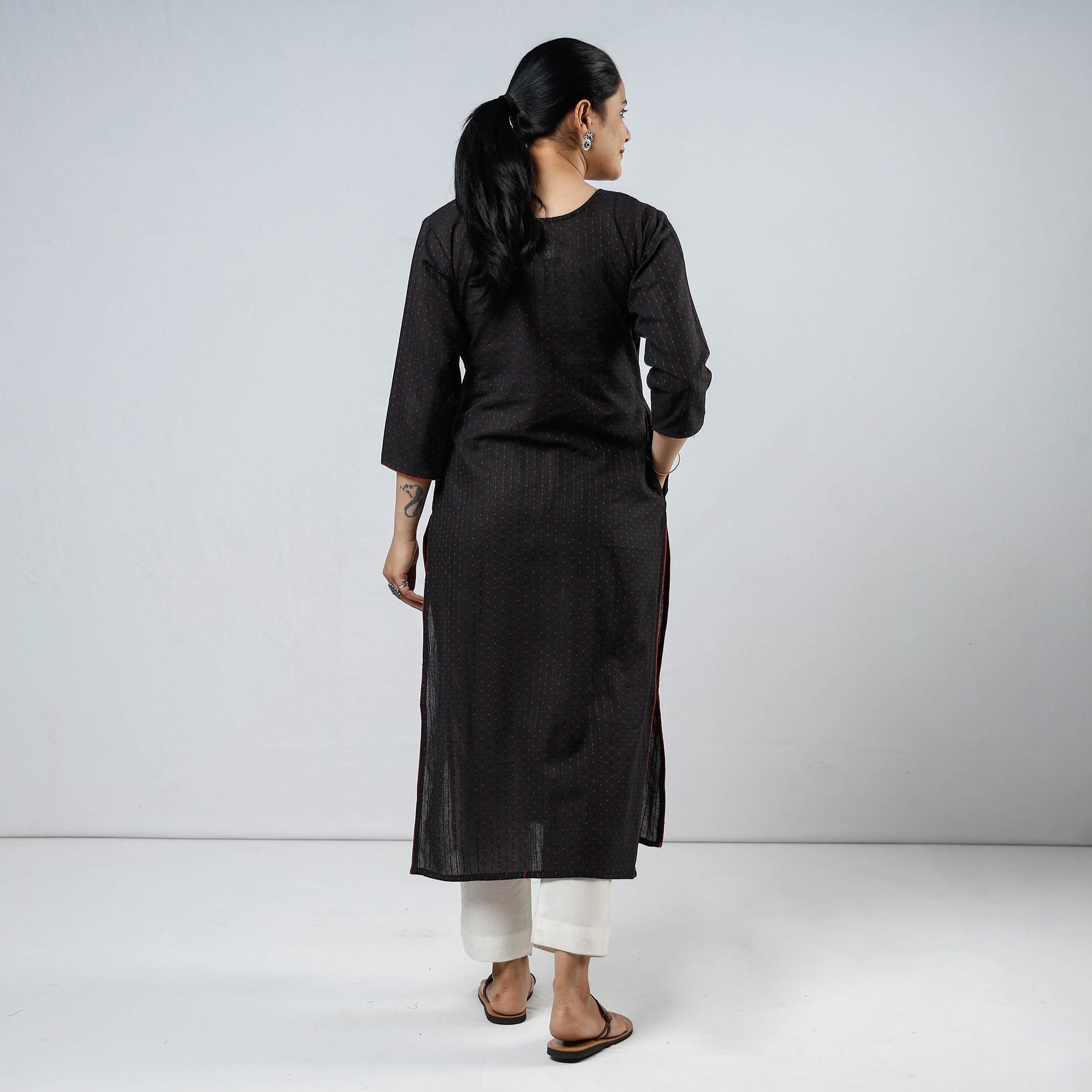 Black - Jacquard Cotton Straight Kurta 07