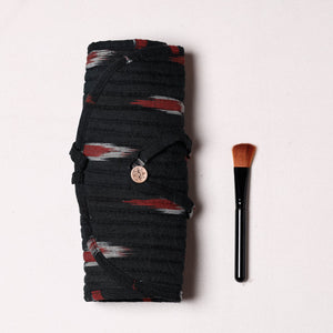 Black - Ikat Fabric Multipurpose Segmented Make-up Brush Wrap Pouch/Case