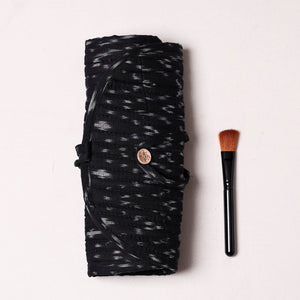 Black - Ikat Fabric Multipurpose Segmented Make-up Brush Wrap Pouch/Case