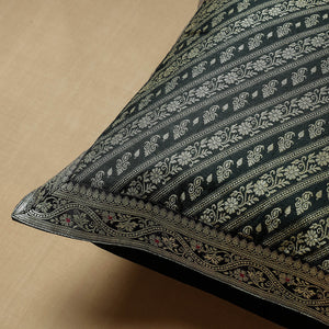 Black - Traditional Pure Banarasi Handwoven Silk Zari Cushion Cover (16 x 16 in)