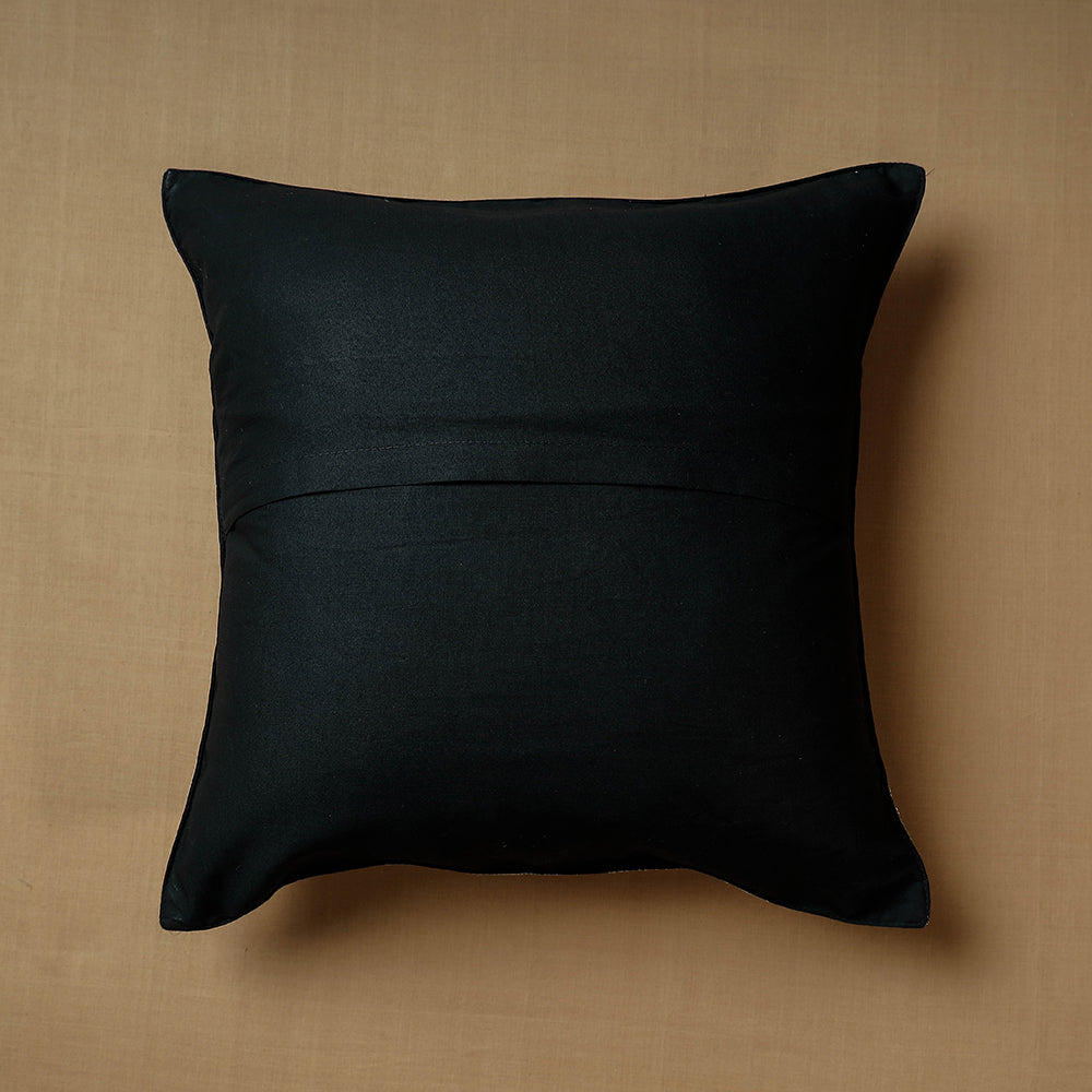 Black - Traditional Pure Banarasi Handwoven Silk Zari Cushion Cover (16 x 16 in)