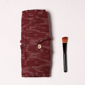 Brown - Ikat Fabric Multipurpose Segmented Make-up Brush Wrap Pouch/Case