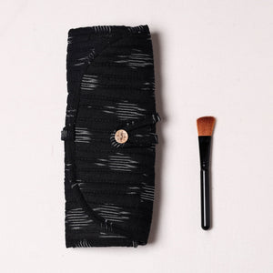 Black - Ikat Fabric Multipurpose Segmented Make-up Brush Wrap Pouch/Case
