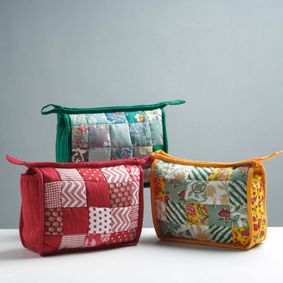 Black - Patchwork Quilted Multipurpose Toiletry Bag