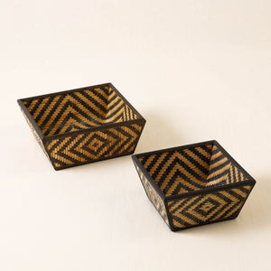 brown - Kadam Haat Handmade Bamboo Fruit Basket (Black - Set of 2)