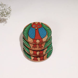 Bengal Patua Handpainted Akashmoni Wooden Coasters (Set of 4)