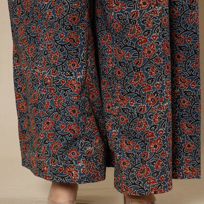 Blue - Ajrakh Block Printing Cotton Flared Palazzo