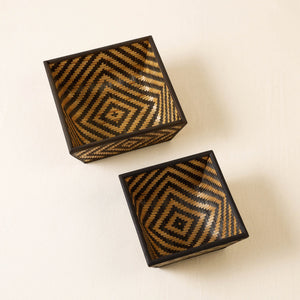 brown - Kadam Haat Handmade Bamboo Fruit Basket (Black - Set of 2)