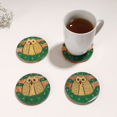 Bengal Patua Handpainted Akashmoni Wooden Coasters (Set of 4)