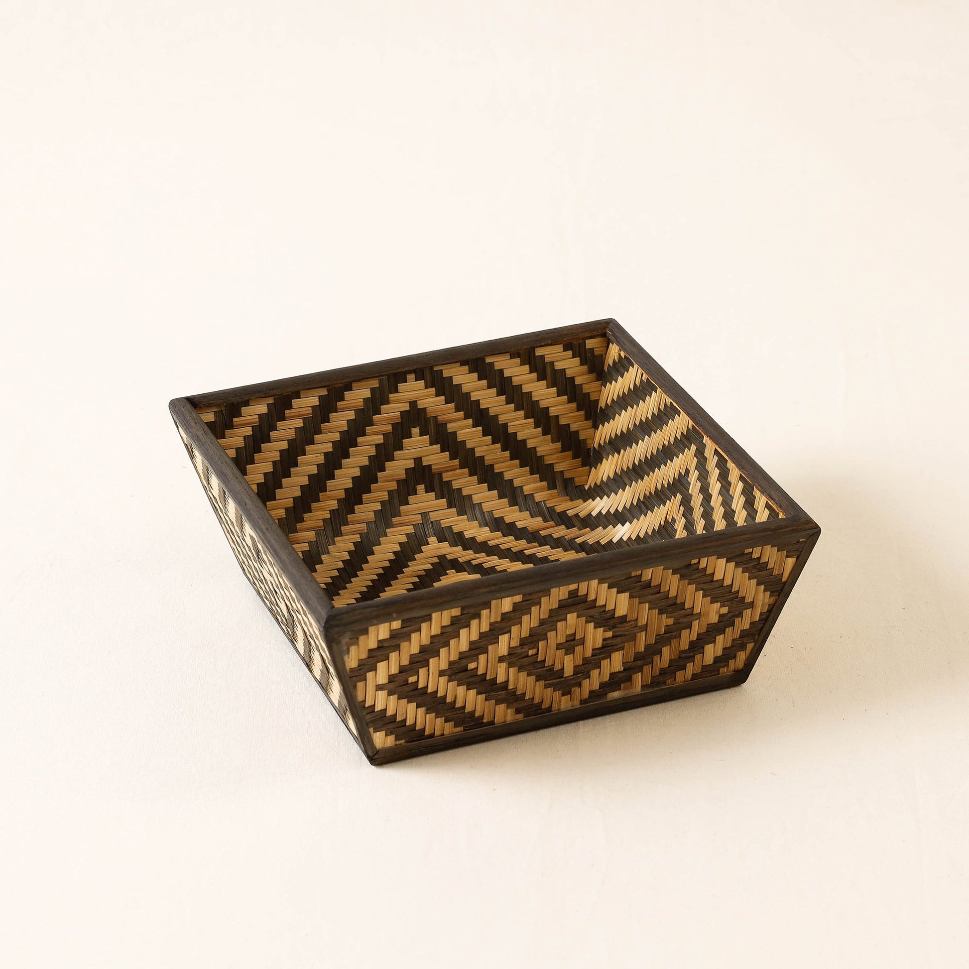 brown - Kadam Haat Handmade Bamboo Fruit Basket (Black - Set of 2)