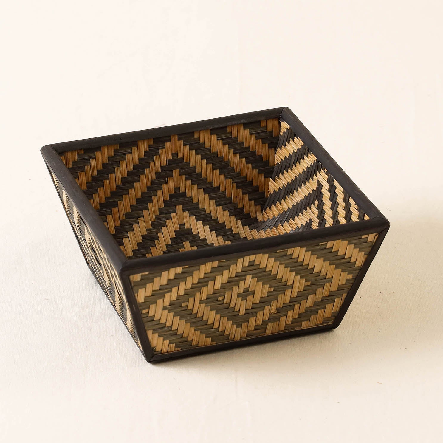 Brown - Kadam Haat Handmade Bamboo Fruit Basket - Small (Black)