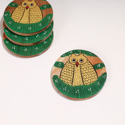Bengal Patua Handpainted Akashmoni Wooden Coasters (Set of 4)