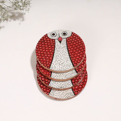 Bengal Patua Handpainted Akashmoni Wooden Coasters (Set of 4)