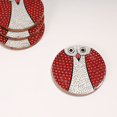 Bengal Patua Handpainted Akashmoni Wooden Coasters (Set of 4)