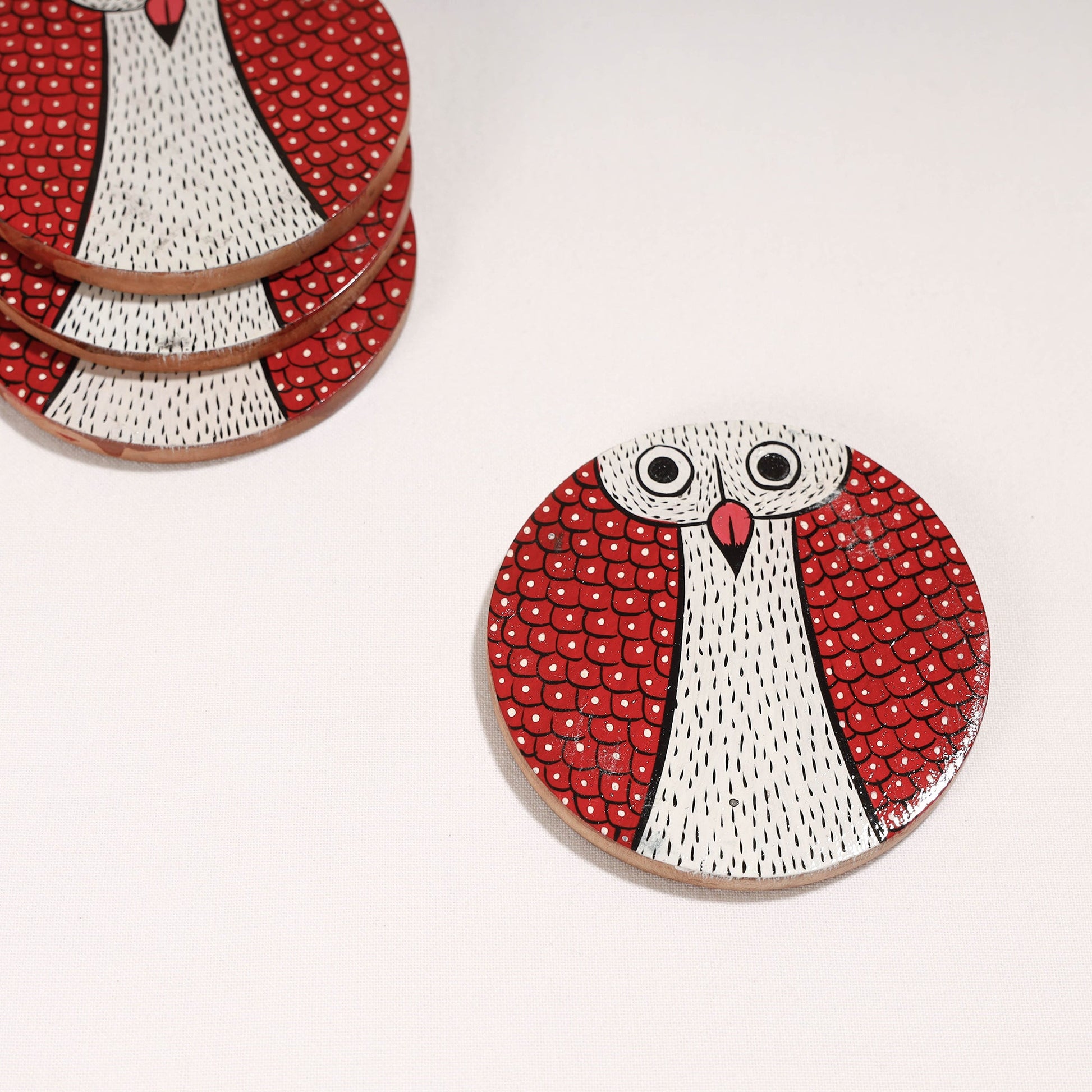 Bengal Patua Handpainted Akashmoni Wooden Coasters (Set of 4)